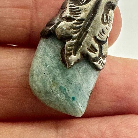 silver tone Tibetan amazonite pendant - Picture 8 of 10